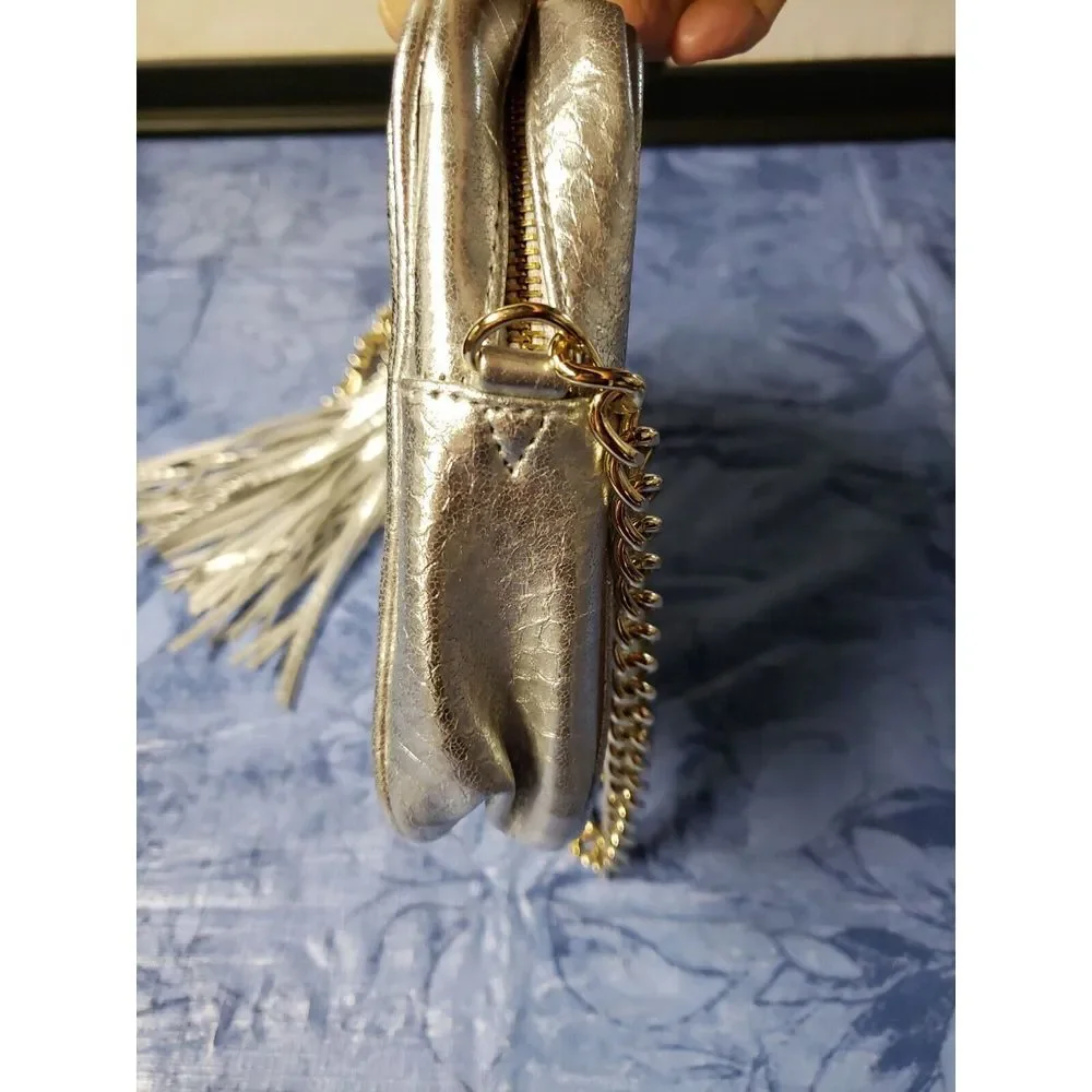 Victorias Secret  Metallic gray chain link gold strap w/tassel‎ crossbody bag